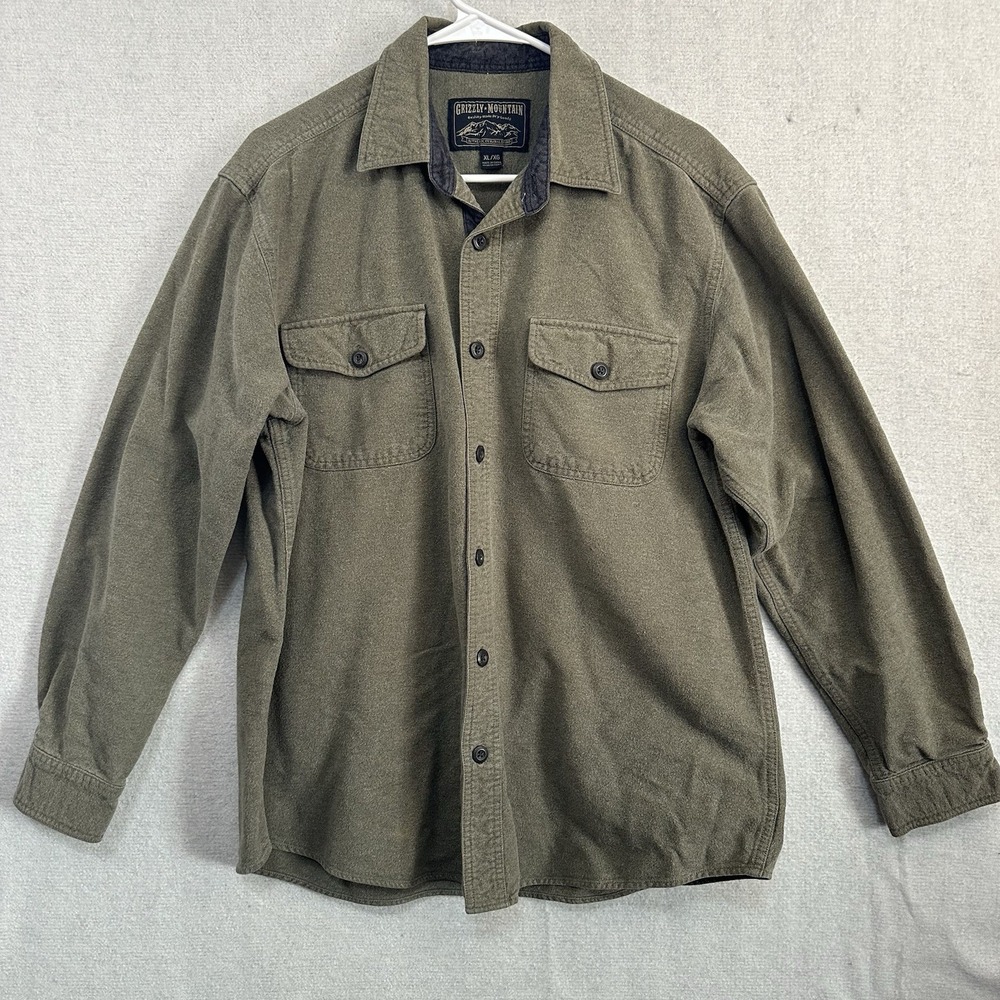 Grizzly Mountain Sz XL‎ Button Up Flannel Green Shirt Men's